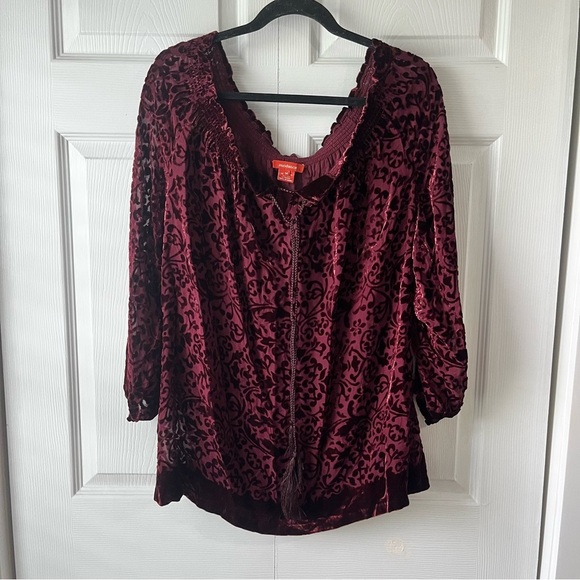 Sundance medium deep red sheer/velvet burnout tunic - Picture 1 of 3